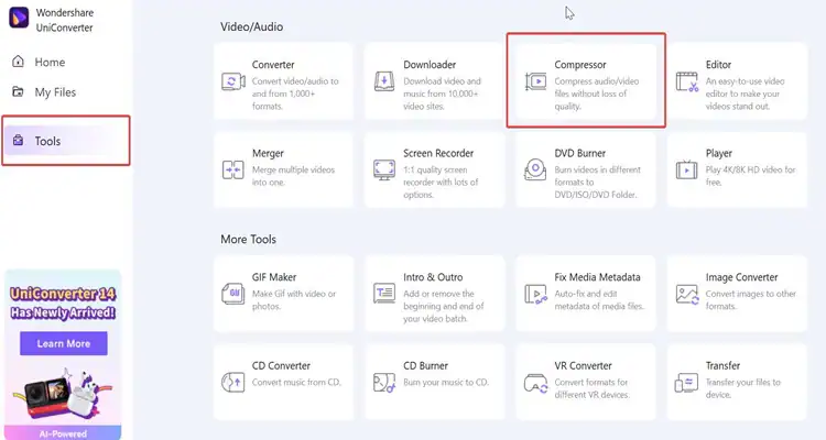 compress video with uniconverter step 1