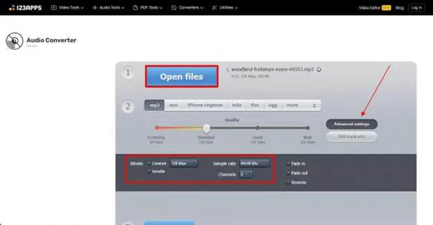 add file and set compression parameters with Audio Converter