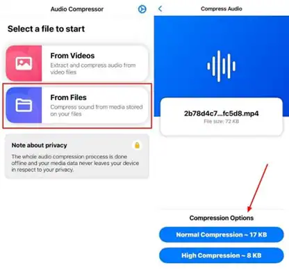 agregar archivo y configurar la opción de compresión en Audio Compressor