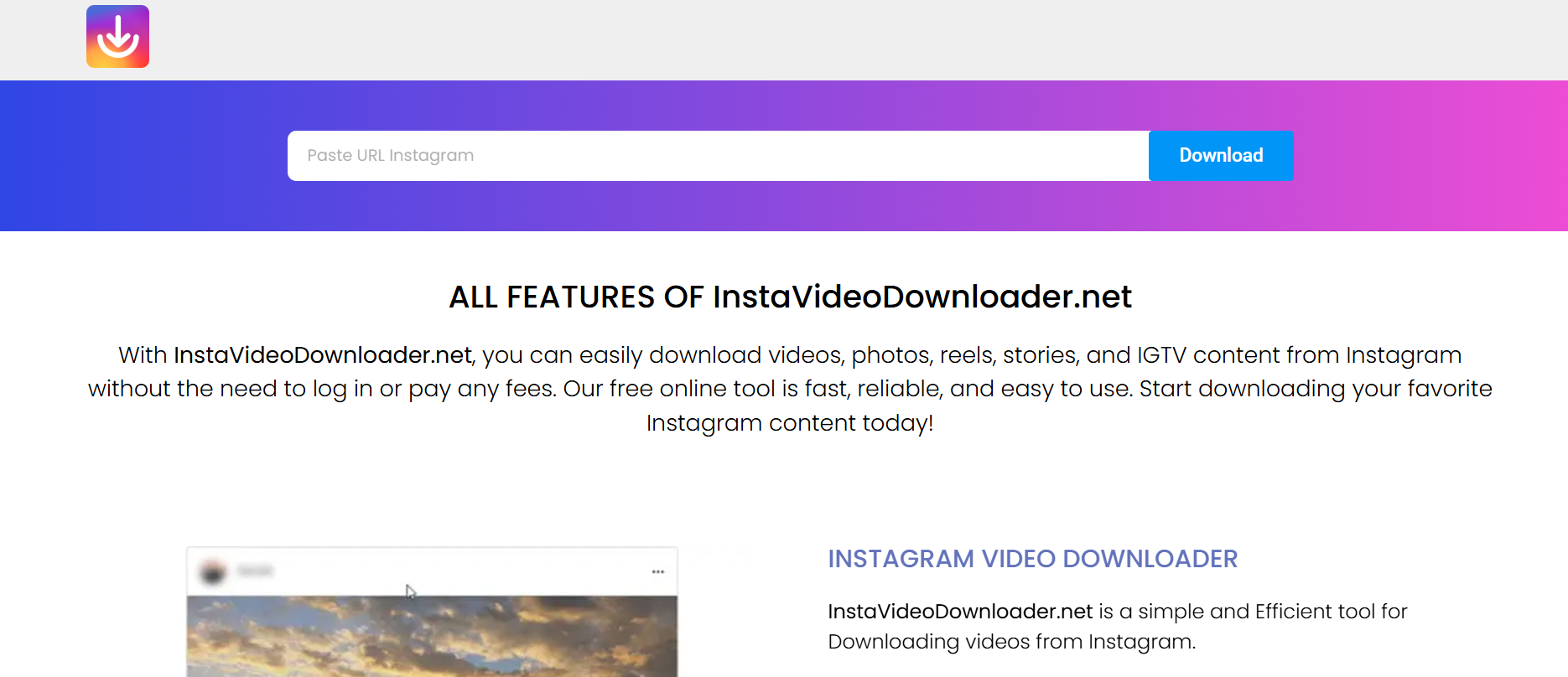 InstaVideoDownloader-homepage