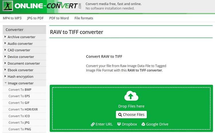 convert raw to tiff 2
