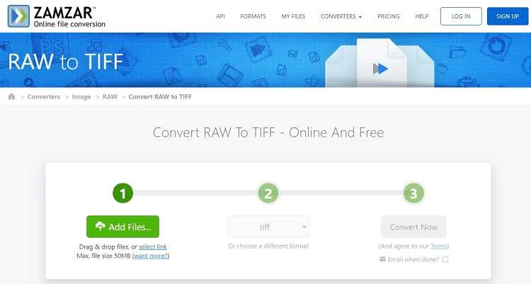 convertidor 3 de formato raw a tiff