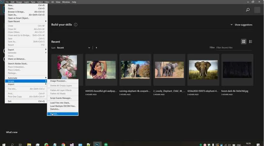 Aprire il software Adobe Photoshop e selezionare File