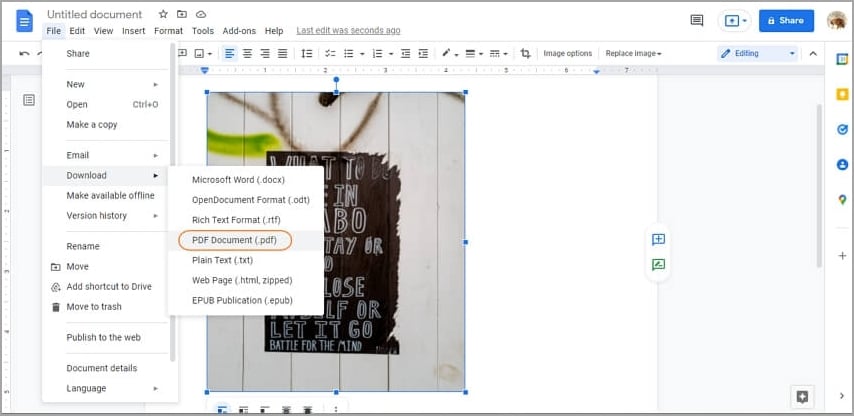 translate picture into text pdf on google drive