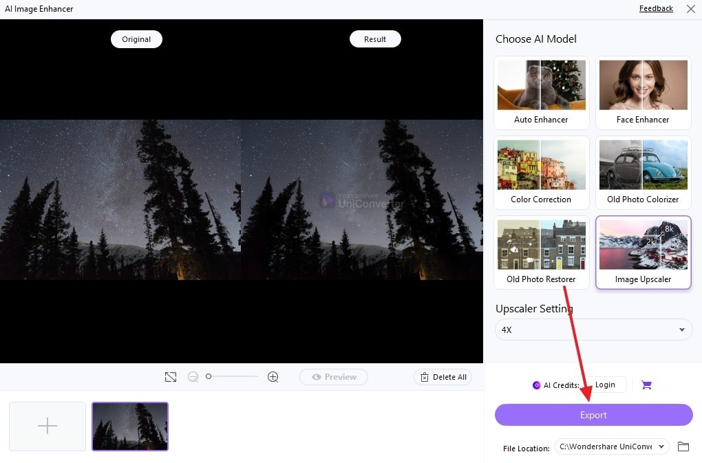 export enhanced image from ai uniconverter