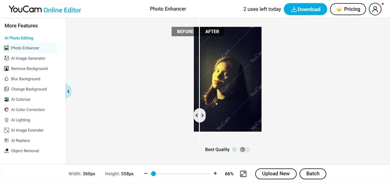 ai image denoiser youcam online editor