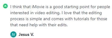 positive comment of a user on the imovie