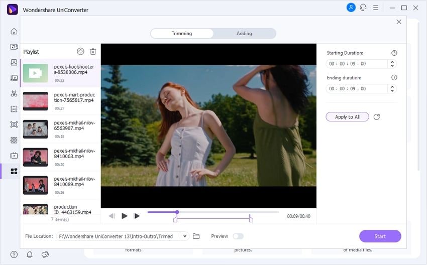UniConverter also allows users to batch remove the beginning and ending of videos