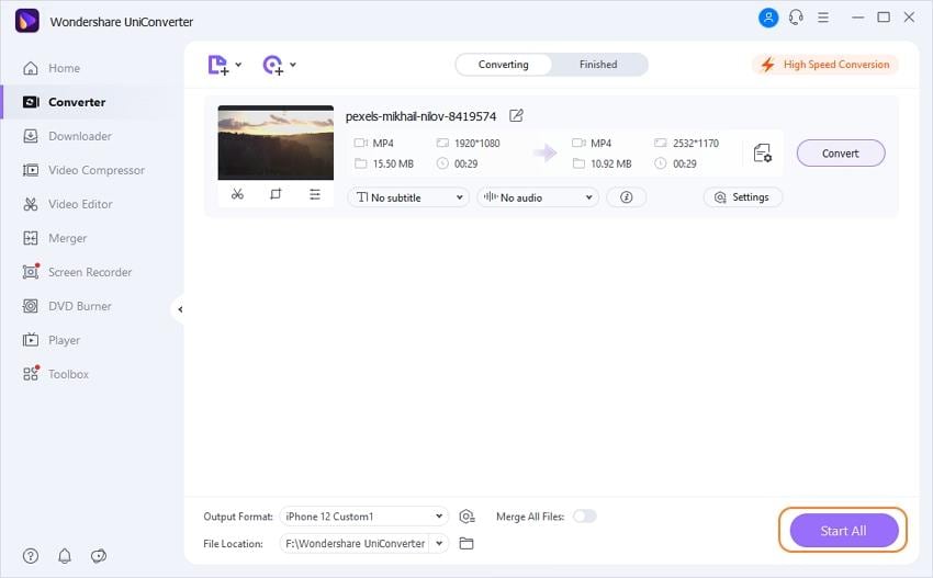 Start converting and compressing MMS videos