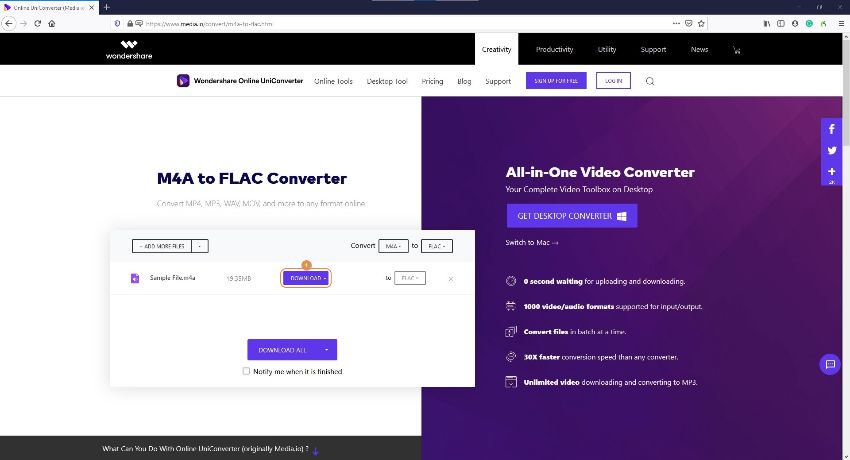 convert M4A to FLAC by Online UniConverter