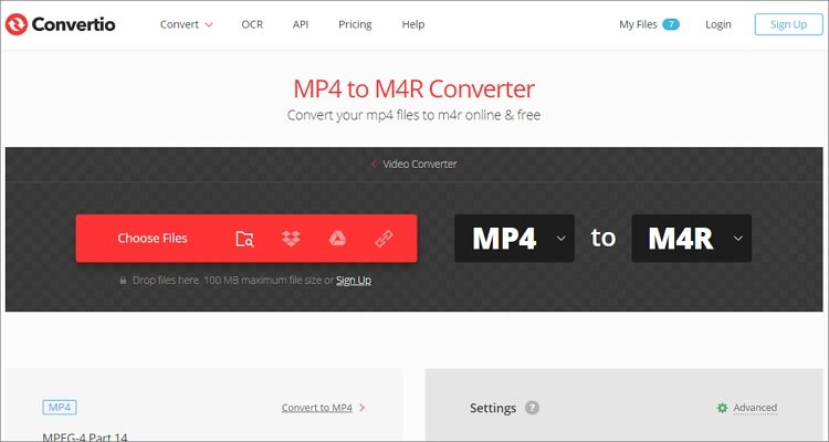 Convertidor online de MP4 a M4R - Convertio