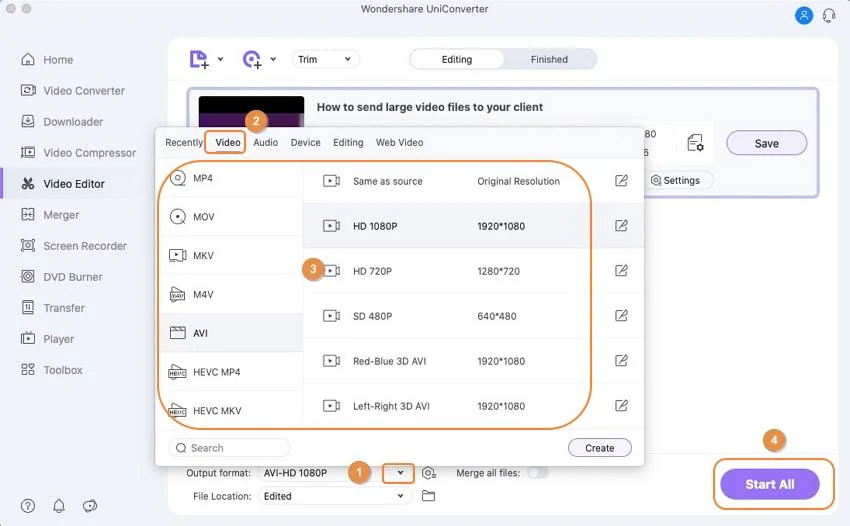 Choose a target format and convert