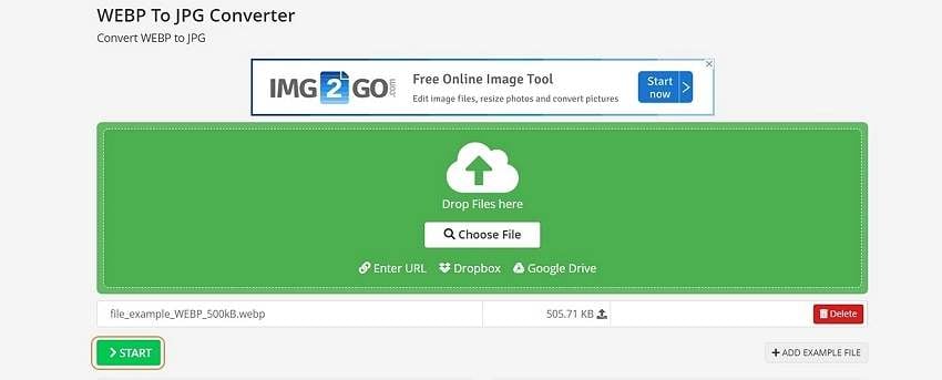 Choose Files to upload WebP images