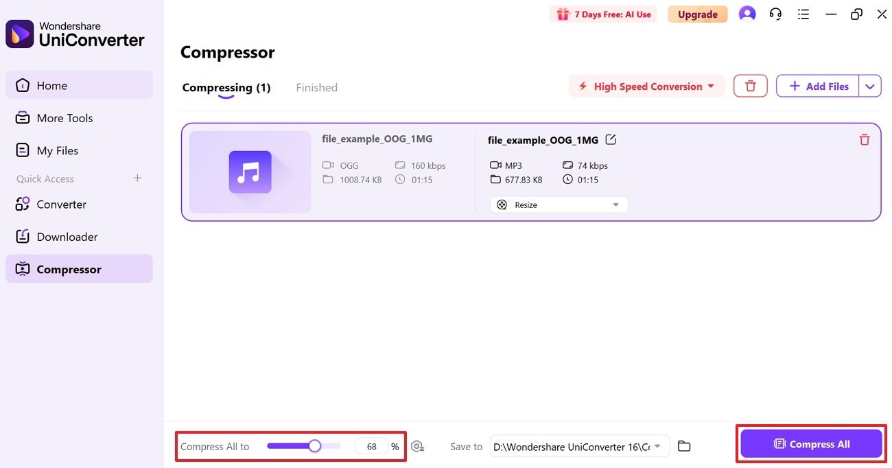 adjust slider to compressor rate