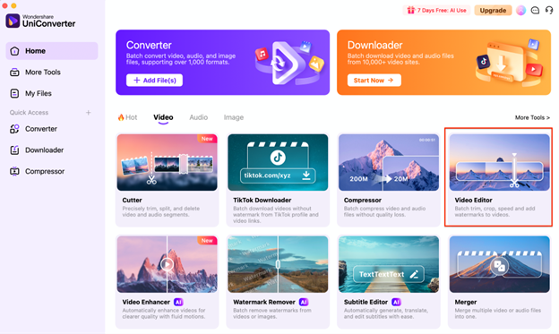 open video in Uniconverter video editor