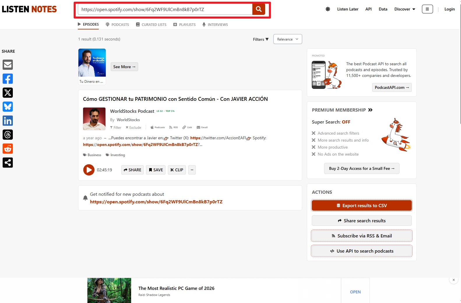 Find the Podcast RSS Feed (via Listen Notes)