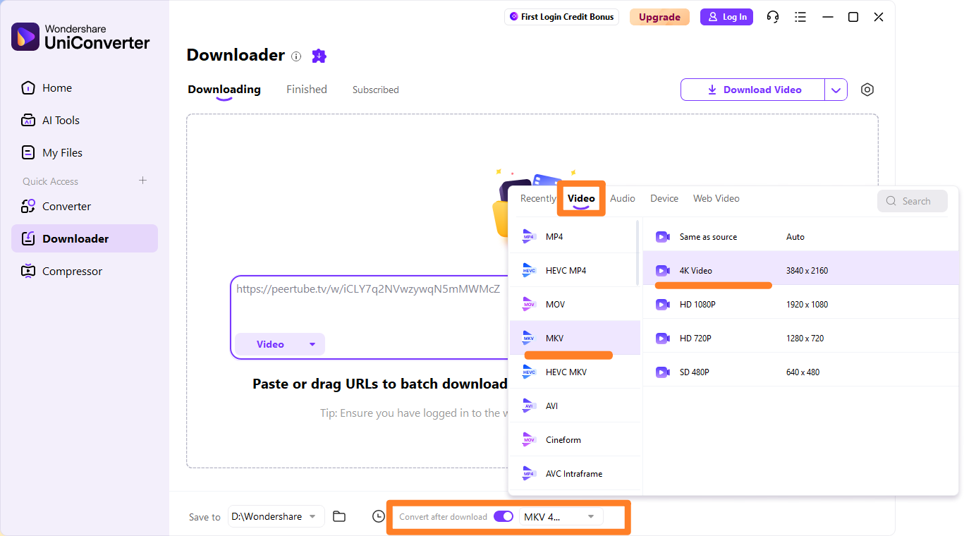 choose output format
