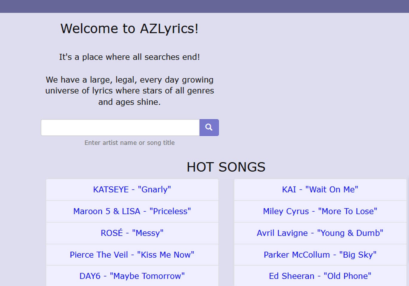 AZLyrics song lyrics finder