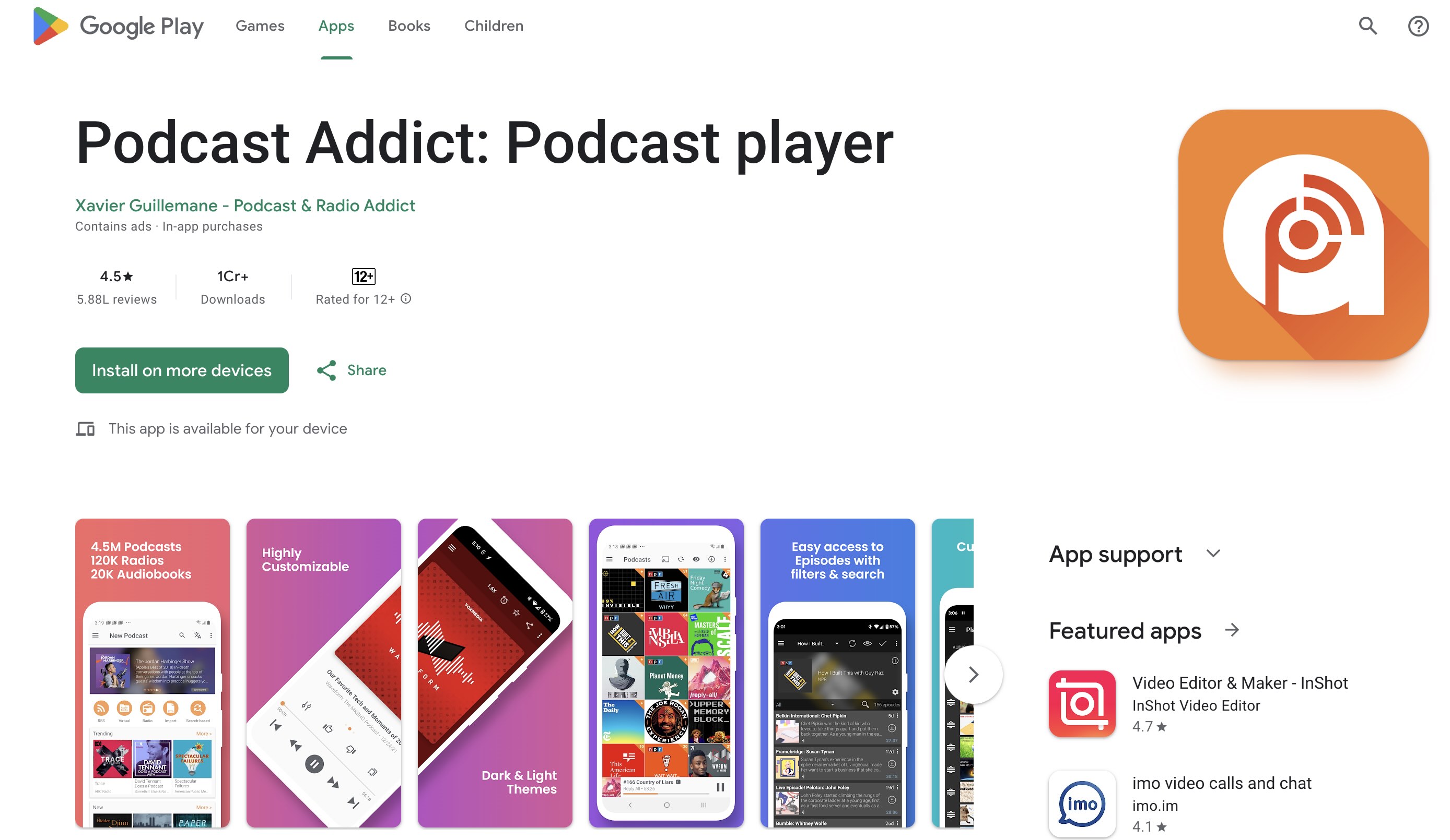 podcast addict homepage