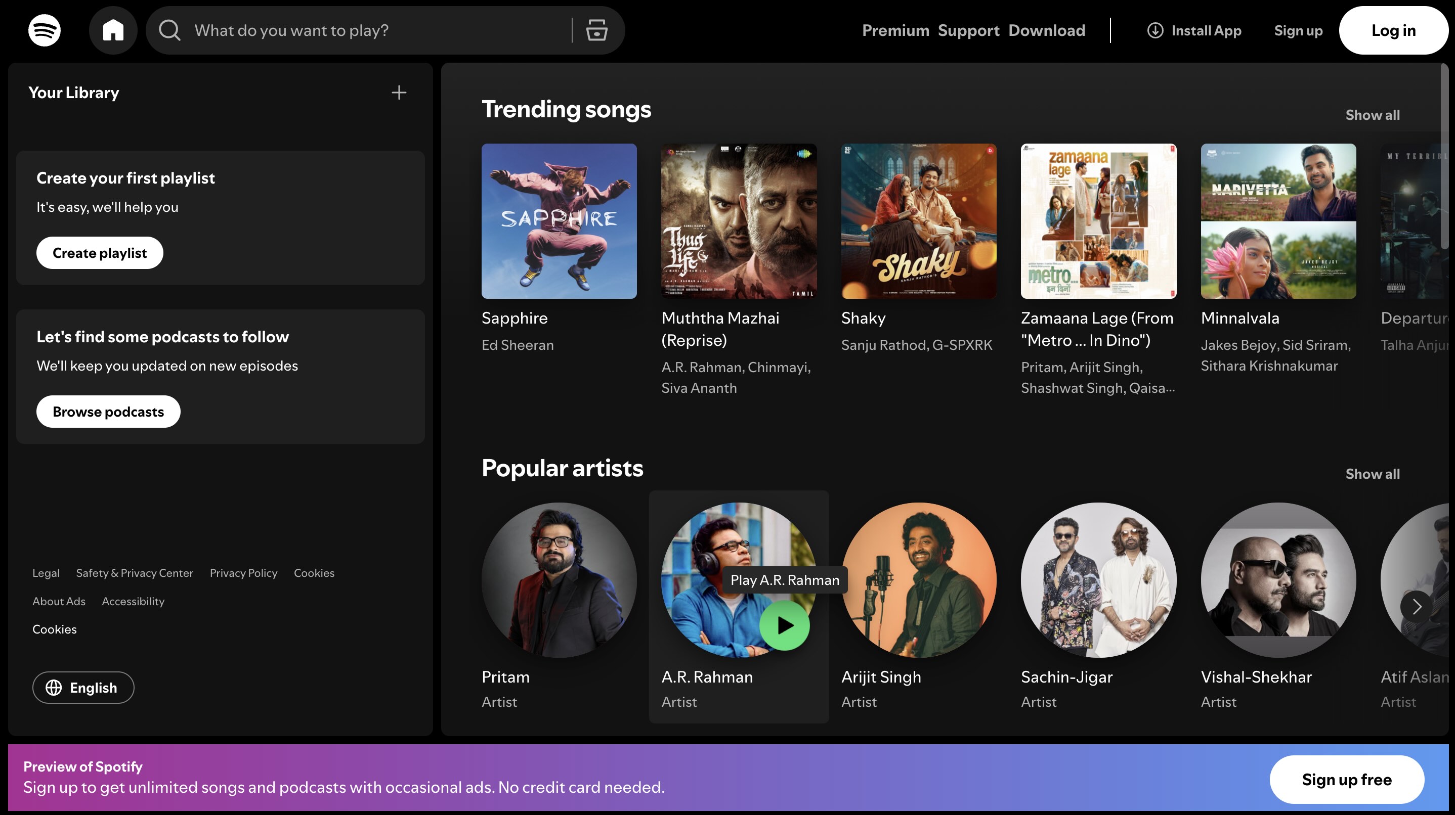spotify homepage