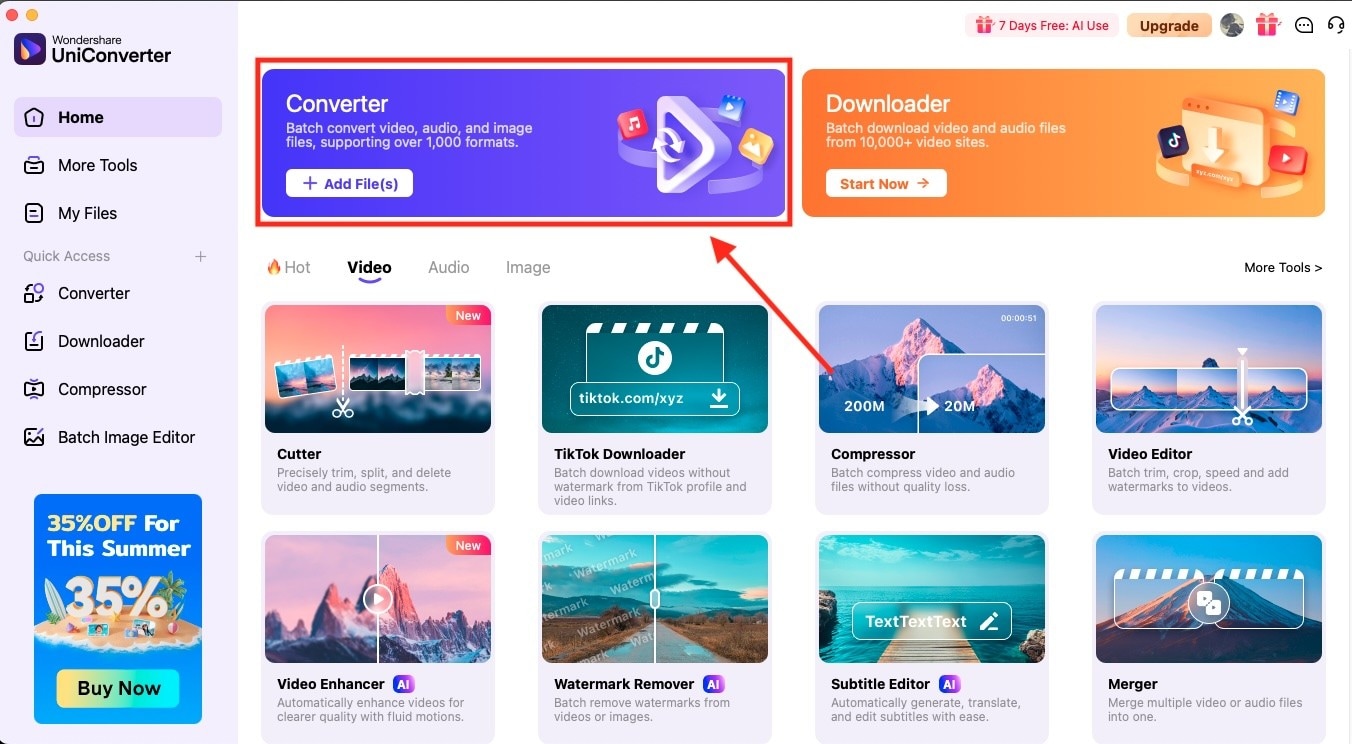 wondershare uniconverter upload file