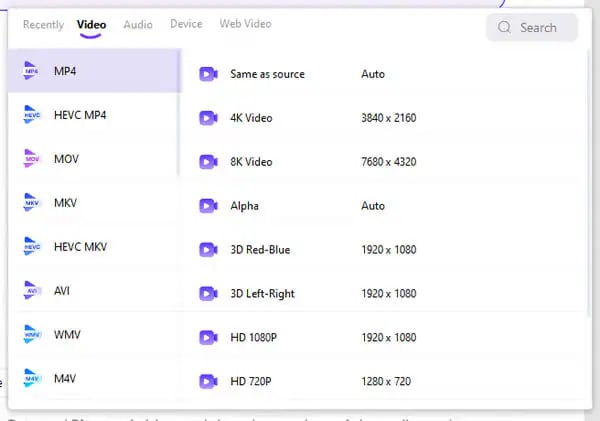 choose video format and resolution