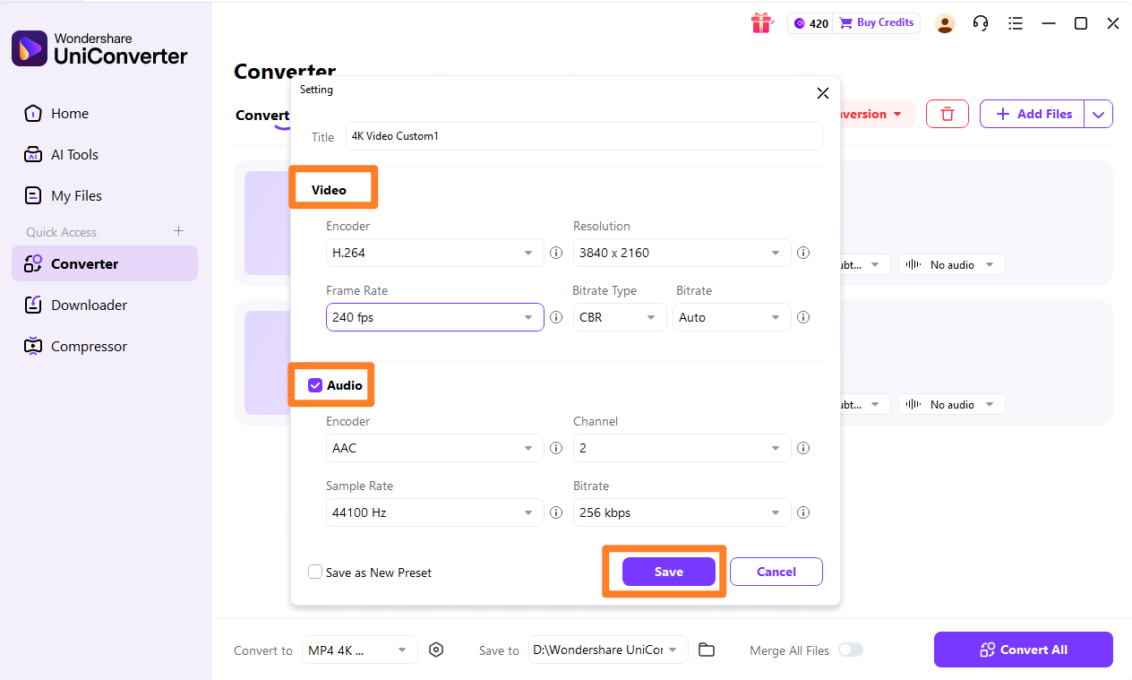 choose conversion settings