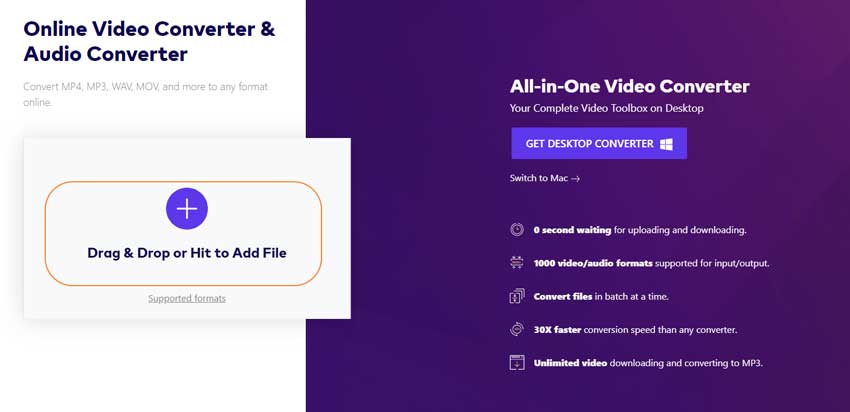 visit online MOV to VOB converter and add file