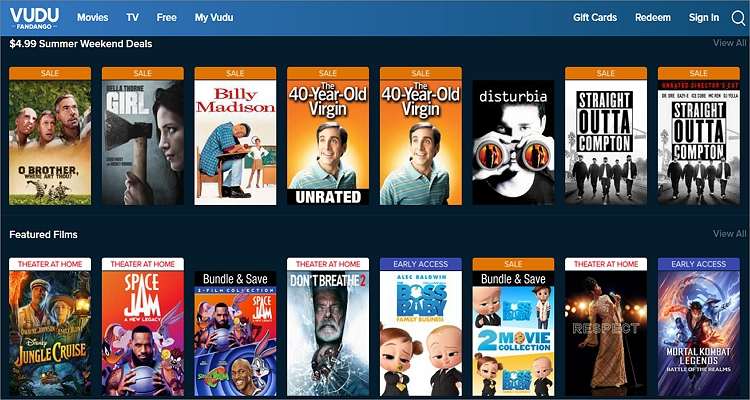sites for free movies vudu