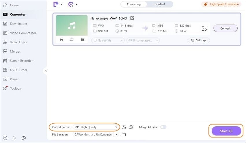 Convert the audio to MP3