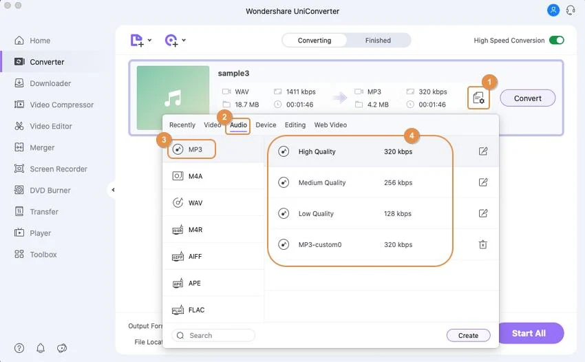 convert wav to mp3 format