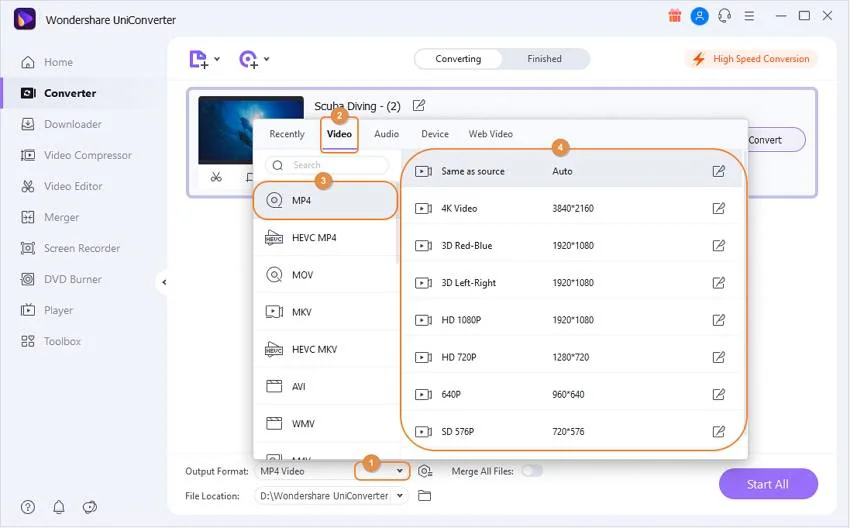 convert OGV to MP4 - choose mp4 as output format