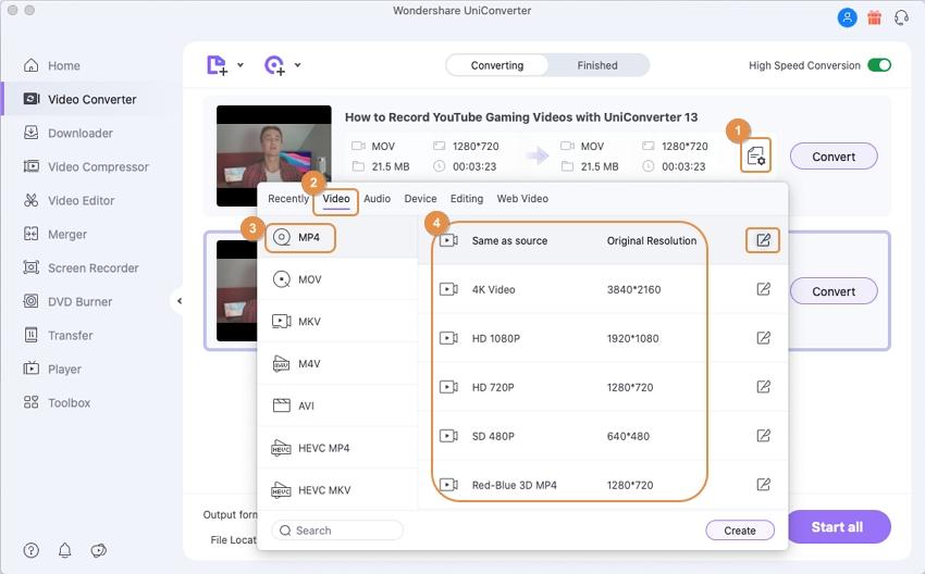 Select Output Format and Change Settings