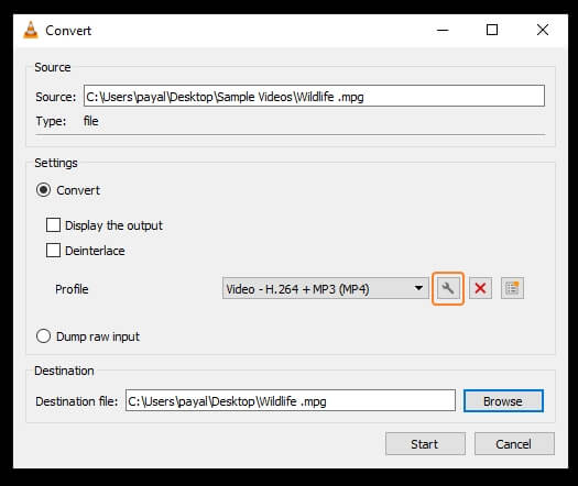 Set MP4 encoder in VLC