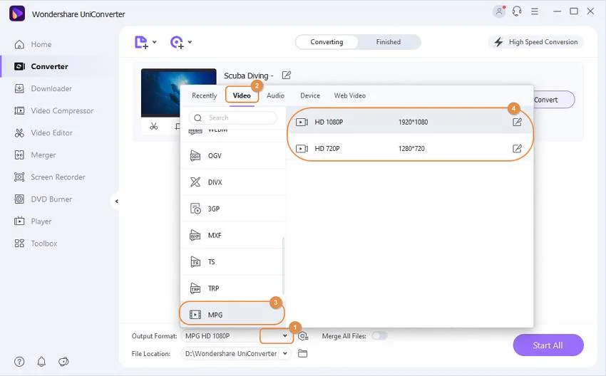 select output format for M2TS