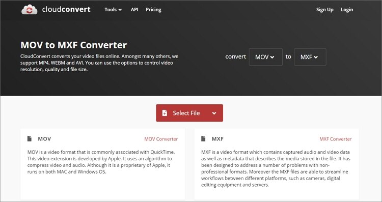 convertir MOV a MXF online - CloudConvert