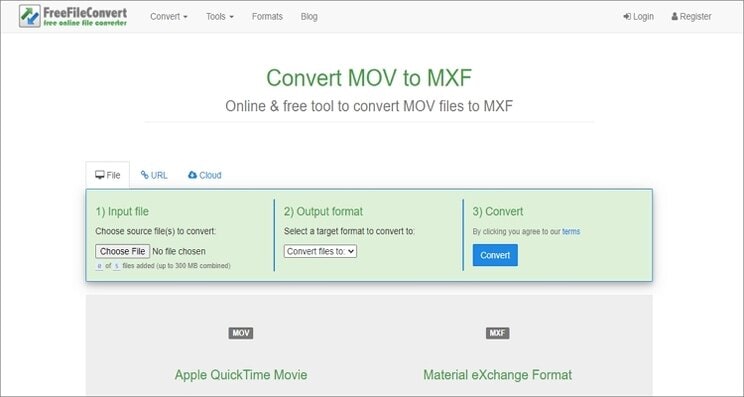 convert MOV to MXF online - FreeFileConvert