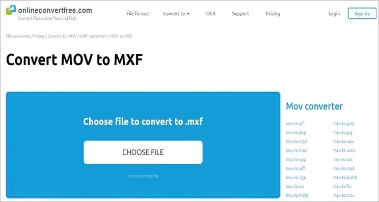 convertire MOV in MXF online - Onlineconvertfree