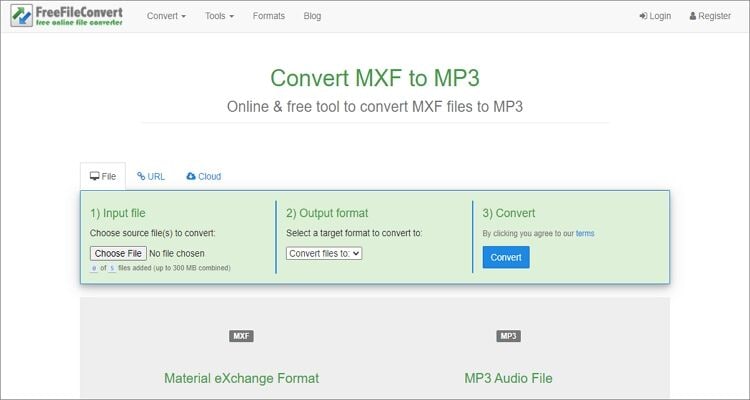 convertire MXF in MP3 online - FreeFileConvert