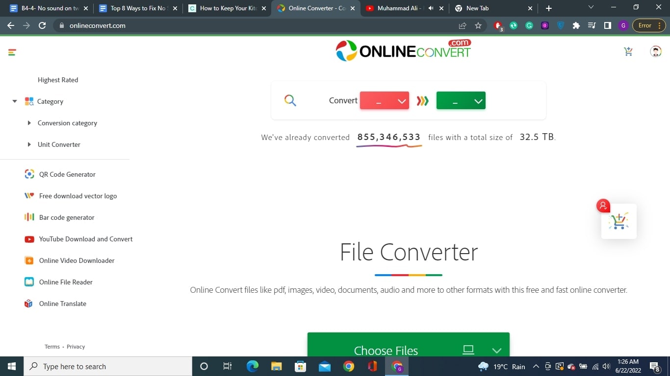 Online Convert Benutzeroberfläche