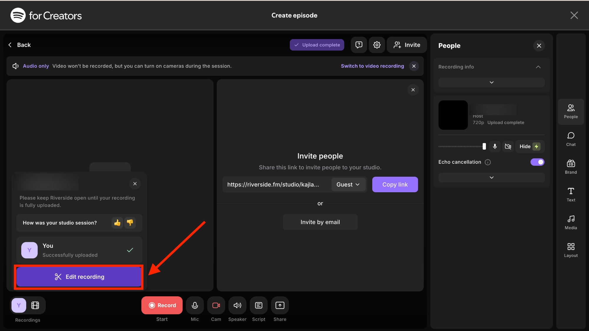 spotify for creators riverside edit recording