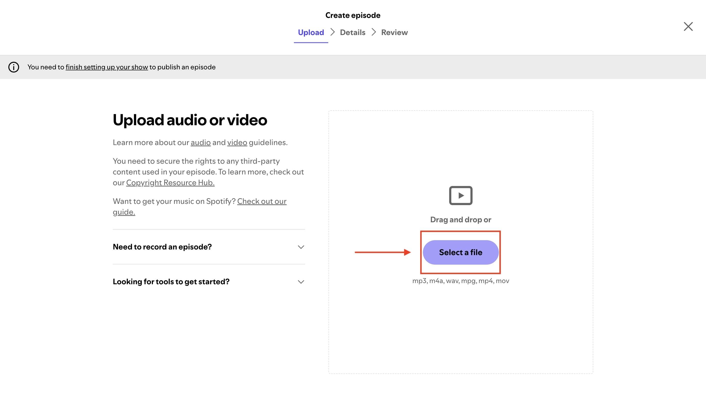 spotify for creators upload file