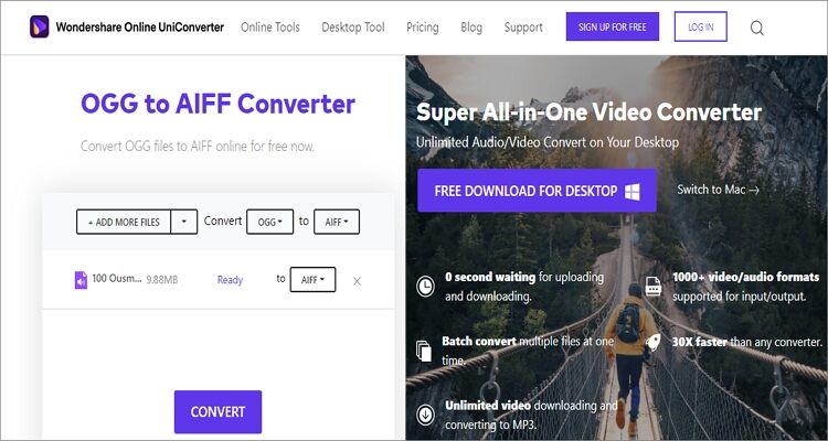 Conversor online de OGG a AIFF - Online UniConverter