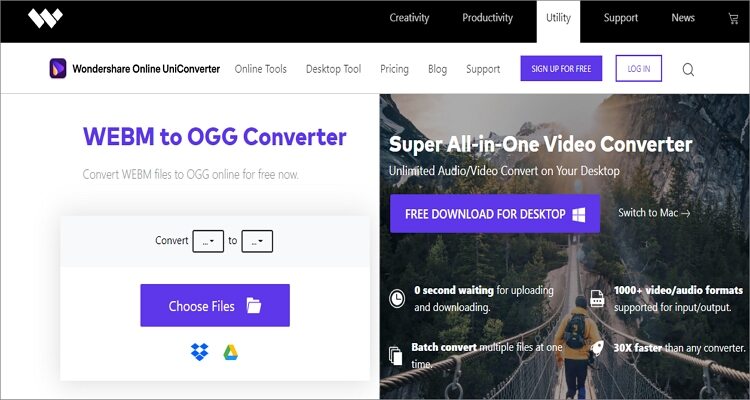 Convertidor de WEBM a OGG en línea - Online UniConverter