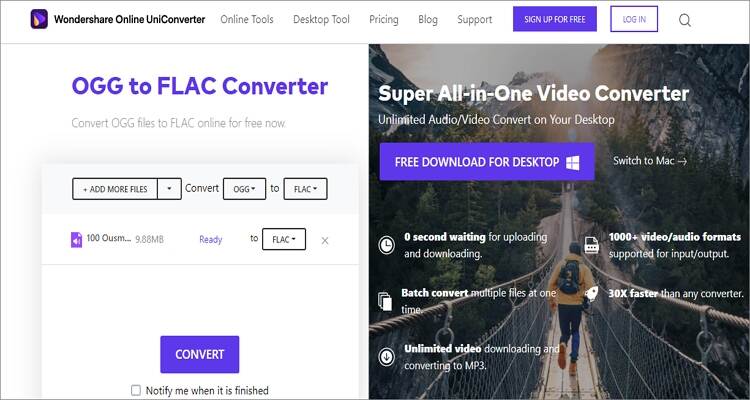 Convertidor de FLAC a OGG en línea - Online UniConverter
