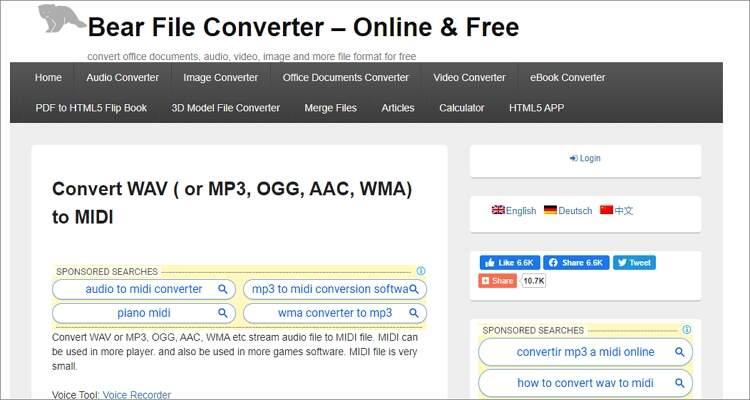 Convertidor en línea de MIDI a OGG - Bear File Converter