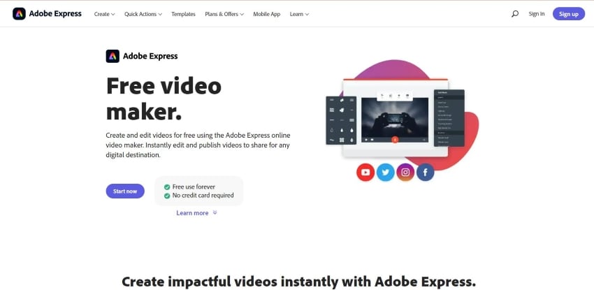 adobe express webpage