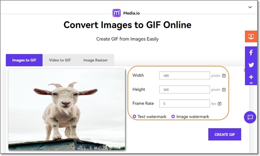 convertir une photo en gif avec mediaio ajuster les paramètres