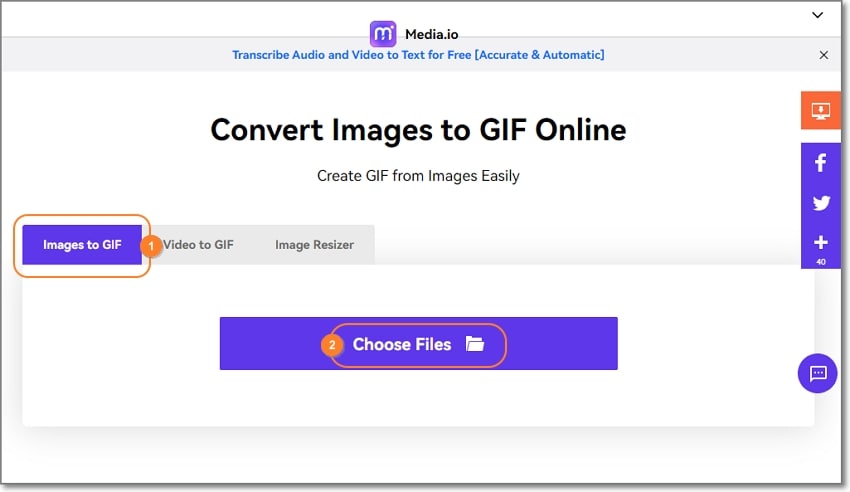 convertir une photo en gif avec mediaio charger des photos