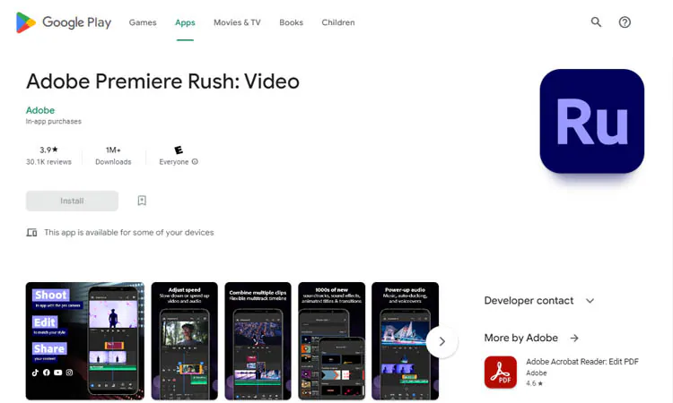 adobe premier rush on the google play store